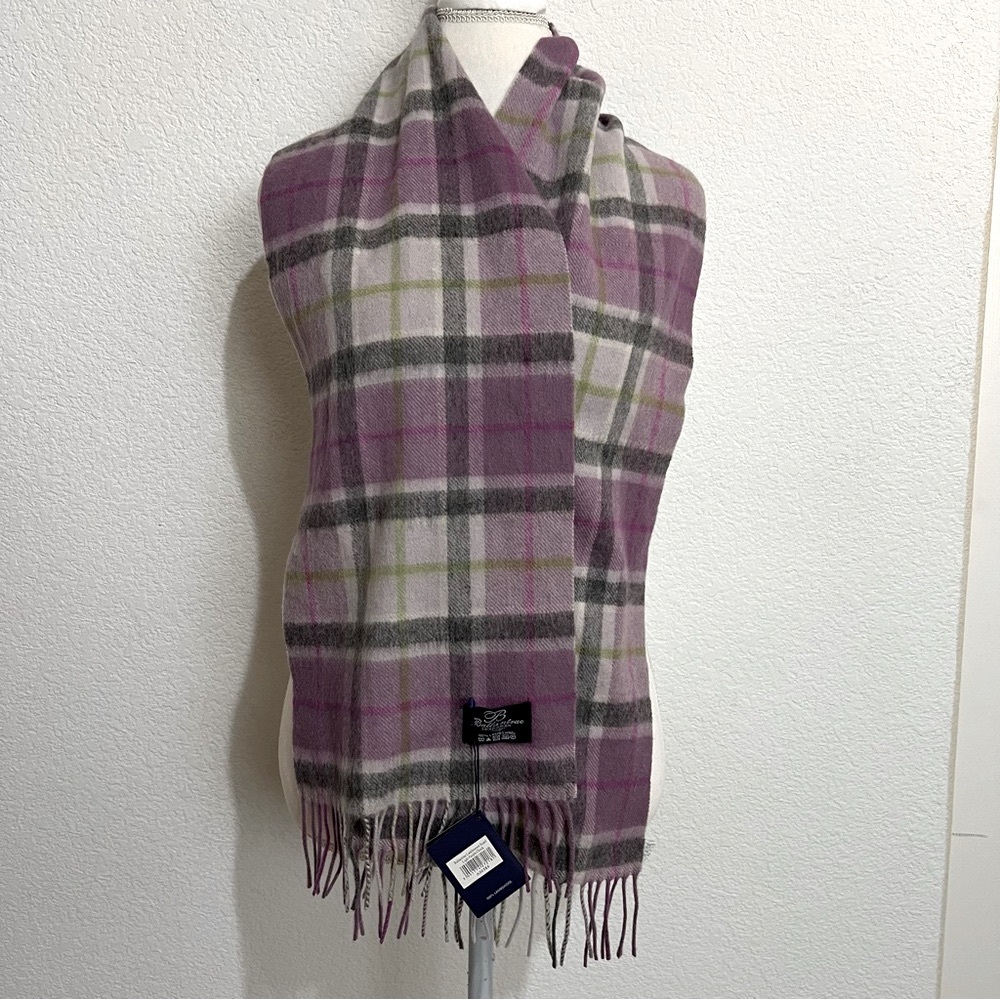 Ballantrae Edinburgh Purple & Gray Plaid Lambswool Scarf New Tassels